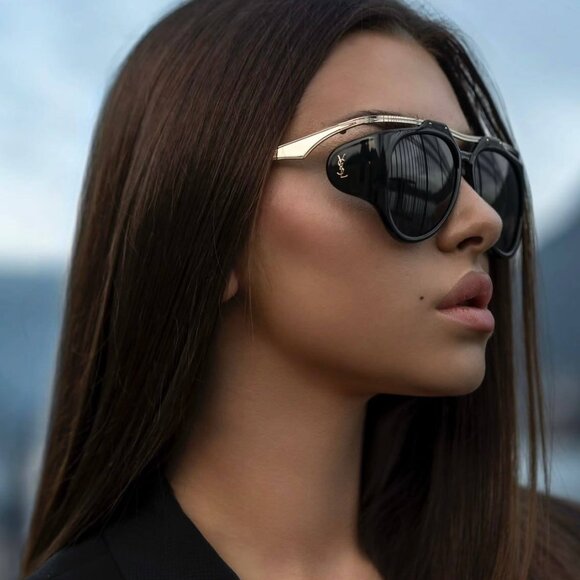 🕶️ New Saint Laurent SLM137 AMELIA 001 Sunglasses - Gold/Black Frame - Picture 1 of 14